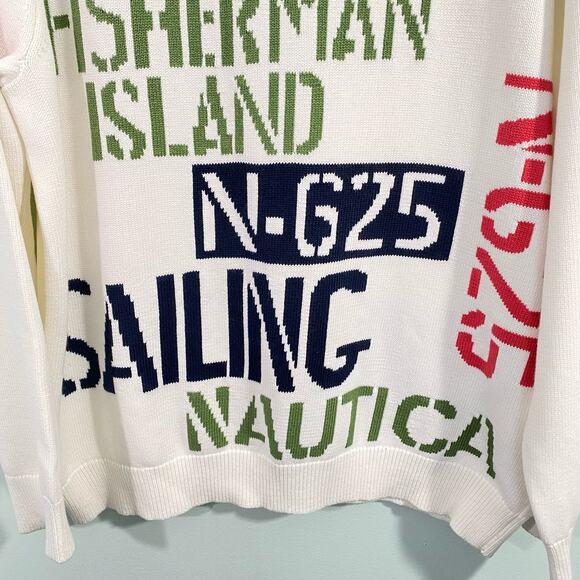 Nautica Men's White & Multicolor Intarsia Sailing Knit Sweater Size XL - Picture 3 of 8
